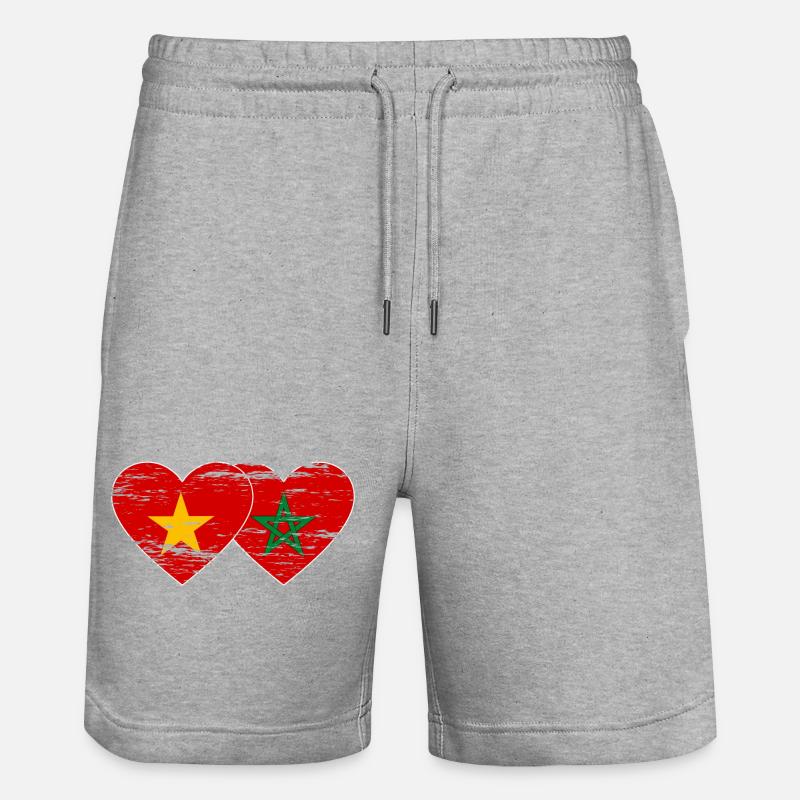 Vietnam Maroc drapeau coeur utilisé - Short de jogging bio TRAINER Stanley/Stella unisexe - gris chiné