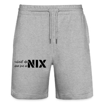 scheiß da nix daun feid da nix, dialect motto - Stanley/Stella Trainer Unisex Organic Jogging Shorts - heather grey - Front - Nik (191cm) & Marisol (170cm)