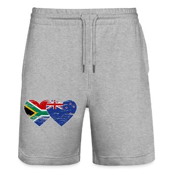 Afrique du Sud Nouvelle-Zélande drapeau coeur utilisé - Short de jogging bio TRAINER Stanley/Stella unisexe - gris chiné - Devant - Nik (191cm) & Marisol (170cm)