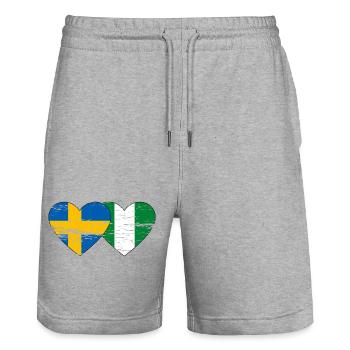 Suède Nigeria drapeau coeur utilisé - Short de jogging bio TRAINER Stanley/Stella unisexe - gris chiné - Devant - Nik (191cm) & Marisol (170cm)