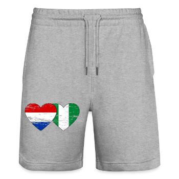 Holland Nigeria Flag Heart Used - Stanley/Stella Trainer Unisex Organic Jogging Shorts - heather grey - Front - Nik (191cm) & Marisol (170cm)