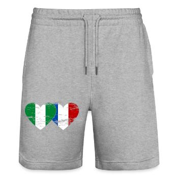 Drapeau du Nigeria France coeur utilisé - Short de jogging bio TRAINER Stanley/Stella unisexe - gris chiné - Devant - Nik (191cm) & Marisol (170cm)