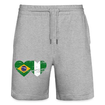 Brazil Nigeria flag heart used - Stanley/Stella Trainer Unisex Organic Jogging Shorts - heather grey - Front - Nik (191cm) & Marisol (170cm)