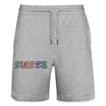 SCHWEIZ. HUMOR. LAND. FLAGGE. GENF. LAUSANNE - Stanley/Stella Unisex Bio Joggingshorts Trainer  - Grau meliert - Vorne - Nik (191cm) & Marisol (170cm)