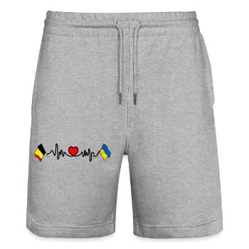 Cardio-Herz Flagge von Belgien, Flagge Ukraine - Stanley/Stella Unisex Bio Joggingshorts Trainer  - Grau meliert - Vorne - Nik (191cm) & Marisol (170cm)
