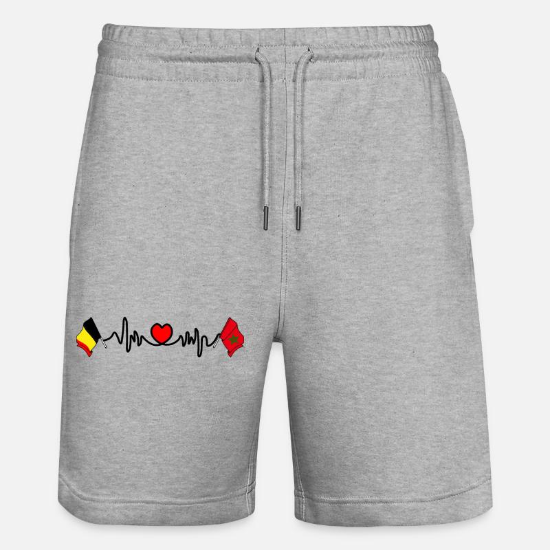 Cardio heart Drapeau Belgique, drapeau Maroc - Short de jogging bio TRAINER Stanley/Stella unisexe - gris chiné