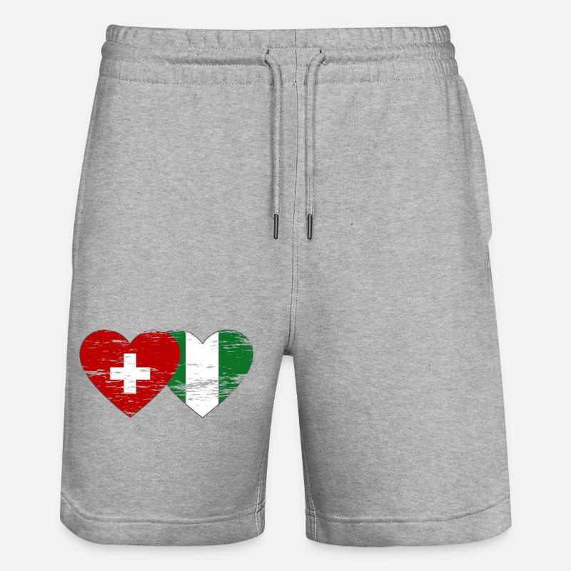 Drapeau suisse Nigeria coeur utilisé - Short de jogging bio TRAINER Stanley/Stella unisexe - gris chiné