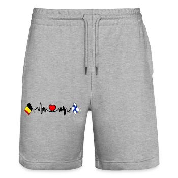 Cardio heart Flag Belgium, flag Finland - Stanley/Stella Trainer Unisex Organic Jogging Shorts - heather grey - Front - Nik (191cm) & Marisol (170cm)