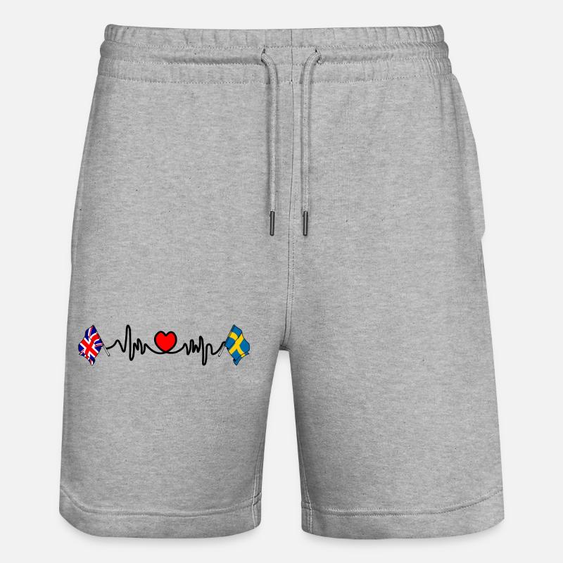 Cardio heart Drapeau Angleterre, drapeau Suède - Short de jogging bio TRAINER Stanley/Stella unisexe - gris chiné