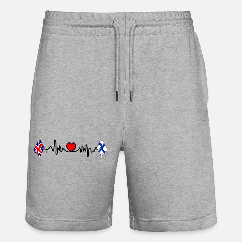 Cardio heart Drapeau Angleterre, drapeau Finlande - Short de jogging bio TRAINER Stanley/Stella unisexe - gris chiné