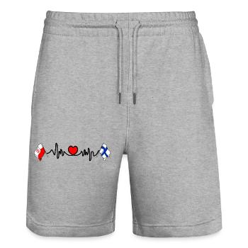 Cardio heart Flag Poland, flag Finland - Stanley/Stella Trainer Unisex Organic Jogging Shorts - heather grey - Front - Nik (191cm) & Marisol (170cm)