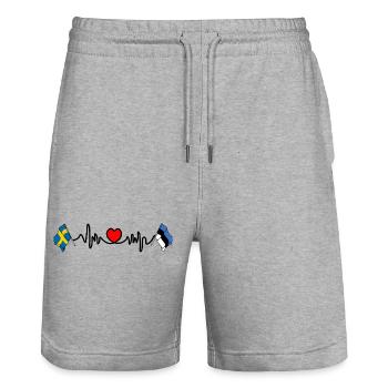 Cardio-Herz Flagge Schweden, Flagge Estland - Stanley/Stella Unisex Bio Joggingshorts Trainer  - Grau meliert - Vorne - Nik (191cm) & Marisol (170cm)