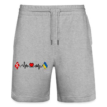 Cardio heart Flag Denmark, flag Ukraine - Stanley/Stella Trainer Unisex Organic Jogging Shorts - heather grey - Front - Nik (191cm) & Marisol (170cm)