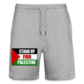 stand up for palestine - Stanley/Stella Unisex Bio Joggingshorts Trainer  - Grau meliert - Vorne - Nik (191cm) & Marisol (170cm)