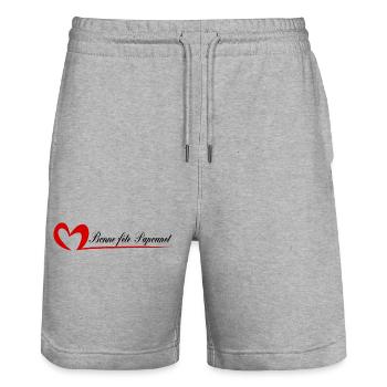 PAPOUNET. DAD. FATHER'S DAY. HAPPY FATHER'S DAY - Stanley/Stella Trainer Unisex Organic Jogging Shorts - heather grey - Front - Nik (191cm) & Marisol (170cm)