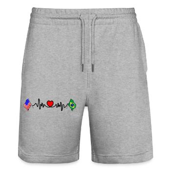 Cardio Heart Flag États-Unis, Brésil - Short de jogging bio TRAINER Stanley/Stella unisexe - gris chiné - Devant - Nik (191cm) & Marisol (170cm)