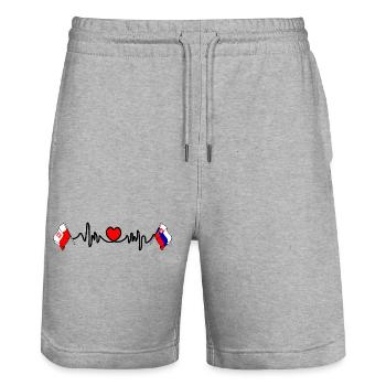 Cardio Herz Flagge Polen, Slowakei - Stanley/Stella Unisex Bio Joggingshorts Trainer  - Grau meliert - Vorne - Nik (191cm) & Marisol (170cm)