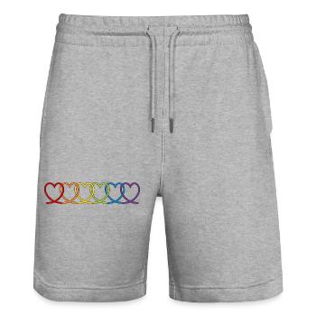 LGBT CSD LGBTQ+ Herz Regenbogen Herzen Pride Month - Stanley/Stella Unisex Bio Joggingshorts Trainer  - Grau meliert - Vorne - Nik (191cm) & Marisol (170cm)