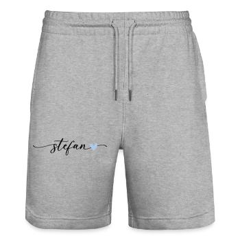 Stefan Name Calligraphie Police - Short de jogging bio TRAINER Stanley/Stella unisexe - gris chiné - Devant - Nik (191cm) & Marisol (170cm)
