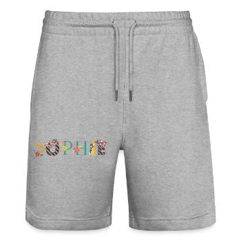 SOPHIE Name Art With Flowers Embroidered - Stanley/Stella Trainer Unisex Organic Jogging Shorts - heather grey - Front - Nik (191cm) & Marisol (170cm)