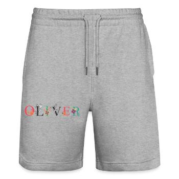OLIVER Namenskunst mit gestickten Blumen - Stanley/Stella Unisex Bio Joggingshorts Trainer  - Grau meliert - Vorne - Nik (191cm) & Marisol (170cm)