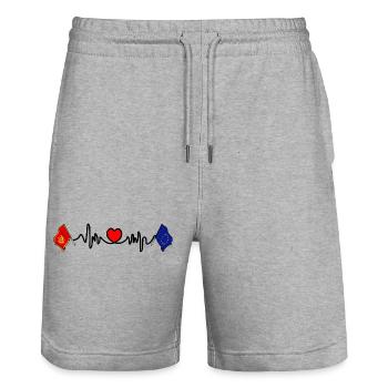 Cardio heart Flag Montenegro, flag Europe - Stanley/Stella Trainer Unisex Organic Jogging Shorts - heather grey - Front - Nik (191cm) & Marisol (170cm)
