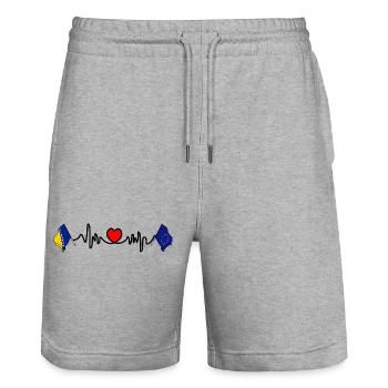 Cardio cœur de la Bosnie-Herzégovine et drapeau de l’Europe - Short de jogging bio TRAINER Stanley/Stella unisexe - gris chiné - Devant - Nik (191cm) & Marisol (170cm)