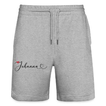 Johanna Nom Prénom Calligraphie coeur - Short de jogging bio TRAINER Stanley/Stella unisexe - gris chiné - Devant - Nik (191cm) & Marisol (170cm)