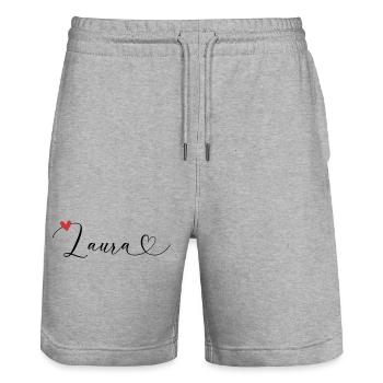 Laura Name Vorname Kalligrafieherz - Stanley/Stella Unisex Bio Joggingshorts Trainer  - Grau meliert - Vorne - Nik (191cm) & Marisol (170cm)