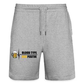 Groupe sanguin Bière positive - votre pouls augmente - Short de jogging bio TRAINER Stanley/Stella unisexe - gris chiné - Devant - Nik (191cm) & Marisol (170cm)