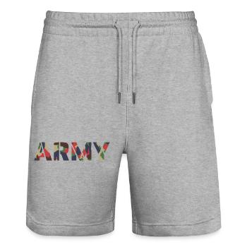ARMY Switzerland TAZ83 camouflage - Stanley/Stella Trainer Unisex Organic Jogging Shorts - heather grey - Front - Nik (191cm) & Marisol (170cm)