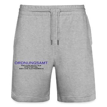 Public order office See this as feedback - Stanley/Stella Trainer Unisex Organic Jogging Shorts - heather grey - Front - Nik (191cm) & Marisol (170cm)