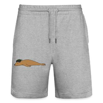 Cute Sleeping Seal Beanie Hat Simple Animal Sketch - Stanley/Stella Trainer Unisex Organic Jogging Shorts - heather grey - Front - Nik (191cm) & Marisol (170cm)