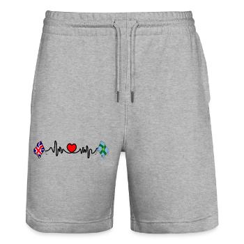 Derbyshire & UK Heartbeat - Stanley/Stella Trainer Unisex Organic Jogging Shorts - heather grey - Front - Nik (191cm) & Marisol (170cm)