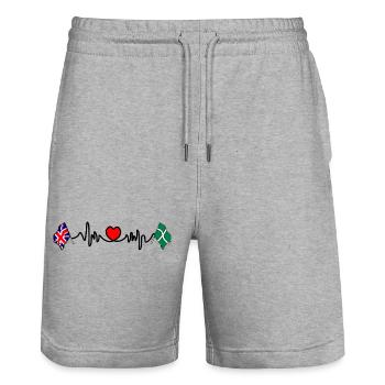 Devon & Great Britain Heartbeat - Stanley/Stella Trainer Unisex Organic Jogging Shorts - heather grey - Front - Nik (191cm) & Marisol (170cm)