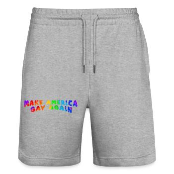Make America Gay Again - Stanley/Stella Trainer Unisex Organic Jogging Shorts - heather grey - Front - Nik (191cm) & Marisol (170cm)
