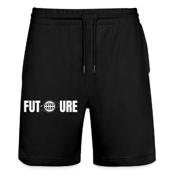 Future Globe Icon Design - Stanley/Stella Trainer Unisex Organic Jogging Shorts - black - Front - Nik (191cm) & Marisol (170cm)