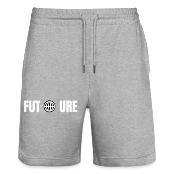 Future Globe Icon Design - Stanley/Stella Trainer Unisex Organic Jogging Shorts - heather grey - Front - Nik (191cm) & Marisol (170cm)