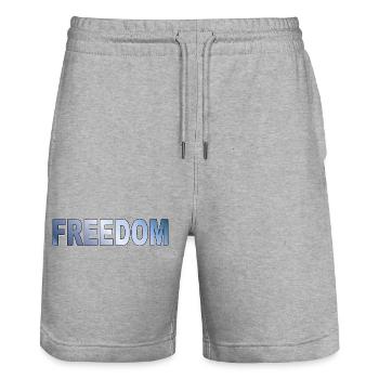 Freedom Typography Statement Design - Stanley/Stella Trainer Unisex Organic Jogging Shorts - heather grey - Front - Nik (191cm) & Marisol (170cm)