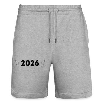 2026 - Jahr - Linie - Jahreswechsel - Stanley/Stella Unisex Bio Joggingshorts Trainer  - Grau meliert - Vorne - Nik (191cm) & Marisol (170cm)