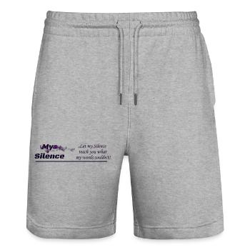 My Silence, Kleidungsdesign - Stanley/Stella Unisex Bio Joggingshorts Trainer  - Grau meliert - Vorne - Nik (191cm) & Marisol (170cm)