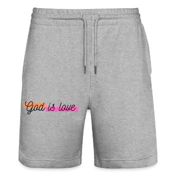 Gott ist Liebe - Stanley/Stella Unisex Bio Joggingshorts Trainer  - Grau meliert - Vorne - Nik (191cm) & Marisol (170cm)