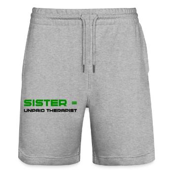 Green Bold Sister Typography - Stanley/Stella Trainer Unisex Organic Jogging Shorts - heather grey - Front - Nik (191cm) & Marisol (170cm)