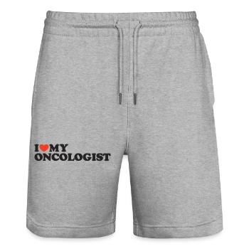 I love my Oncologist Heart Shirt - Stanley/Stella Trainer Unisex Organic Jogging Shorts - heather grey - Front - Nik (191cm) & Marisol (170cm)