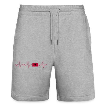 Albania Heartbeat ECG - Stanley/Stella Trainer Unisex Organic Jogging Shorts - heather grey - Front - Nik (191cm) & Marisol (170cm)