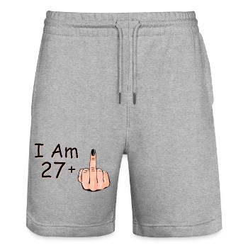 Ich bin 27 + 1 Mittelfinger-Shirt Ich bin 27 plus, - Stanley/Stella Unisex Bio Joggingshorts Trainer  - Grau meliert - Vorne - Nik (191cm) & Marisol (170cm)
