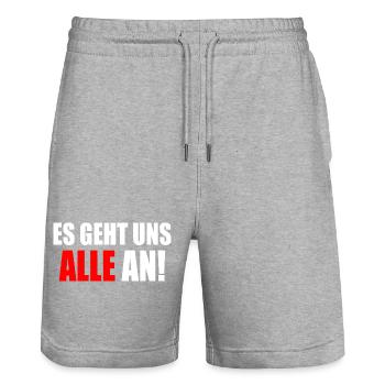 Es geht uns alle an - Stanley/Stella Unisex Bio Joggingshorts Trainer  - Grau meliert - Vorne - Nik (191cm) & Marisol (170cm)