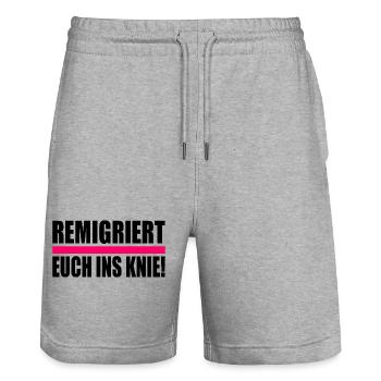 remigriert euch ins knie - Stanley/Stella Unisex Bio Joggingshorts Trainer  - Grau meliert - Vorne - Nik (191cm) & Marisol (170cm)