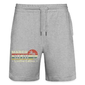 March Vintage 46th Anniversary Born 1978 Vibe - Stanley/Stella Trainer Unisex Organic Jogging Shorts - heather grey - Front - Nik (191cm) & Marisol (170cm)