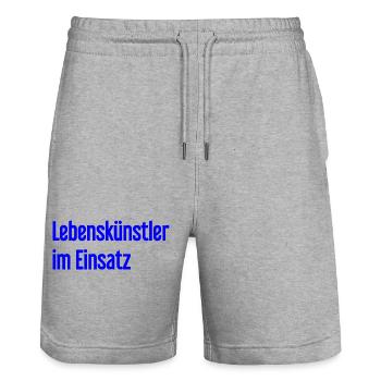 Artists of life in action - Stanley/Stella Trainer Unisex Organic Jogging Shorts - heather grey - Front - Nik (191cm) & Marisol (170cm)